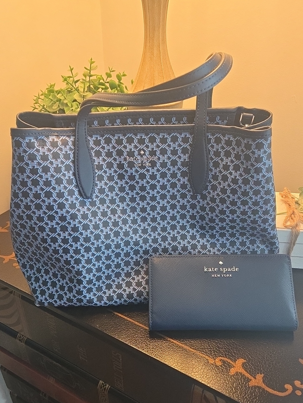 kate spade Navy Patterned Tote with Matching Navy Wallet